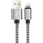 Stofbeklædt iPhone / iPad Lightning kabel - Sølv - 3 m