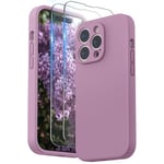 SURPHY Coque Compatible avec iPhone 14 Pro avec Verre Trempé, Silicone Liquide Protection Individuelle pour Chaque Objectif Épaissie Etui pour iPhone 14 Pro 6,1 Pouces, Lilas Violet