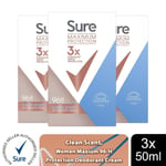 Sure Women Maximum Protection Clean Scent Anti-Perspirant, 3 Pack, 45ml