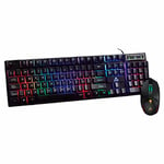 Elbe PTR-103-G Pack Clavier et Souris de Jeu, Connexion USB, Souris Optique 6D, 104 Touches, 3 résolutions dpi, Couleur Noire avec lumière LED