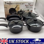 7Pcs Pots Pans Set Nonstick Frying Pans with Glass Lids Slotted Spatula Spoon