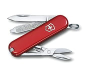 Victorinox Classic SD Mini Swiss Army Knife, Camping Pocket Knives, 7 Functions, Blade, Keyring, Red