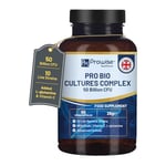 Bio Cultures Complex Probiotics and Prebiotics - 50 Billion CFU - 10 Live Bacteria Strains – Added with Inulin, L-Glutamine & Vitamin C - 60 Capsules | Advanced Probiotic for Women & Men by Prowise