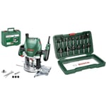 Bosch Home and Garden Défonceuse Bosch - POF 1400 ACE (Livrée avec set d'accessoires, régulation électronique constante) & Coffret Bosch de 15 fraises au carbure (Queue Ø 8 mm)