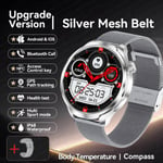 2024 Uusi Gps Sports Nfc Fashion Smart Watch Miesten 1,85" Amoled-Näyttö Syke Verenpaine Terveys Älykello Huawei Ios:Lle_Silver Mesh Belt_Original box