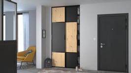 Lot de 2 portes de placard coulissantes Pack City décor chêne et noir 120 x 250 cm