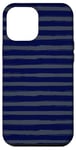 Coque pour iPhone 12 Pro Max Bleu Marine Gris Rayé Girly Esthétique Preppy Stripe