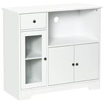 HOMCOM Meuble Micro-Ondes, Buffet Cuisine, Armoire de Rangement, pour Cuisine,Salle à Manger 90 x 40 x 82 cm Verre trempé et Bois, Blanc