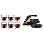 BODUM PAVINA Double Walled Thermo Glasses 0.25 L, 8 oz, Pack of 6 & Tower T22008RG CeraGlide Cordless Steam Iron with Ceramic Soleplate and Variable Steam Function, Black and Rose Gold