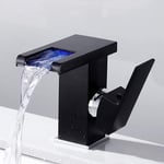 Linghhang - Robinet Salle de Bain Design Moderne de Cascade Robinet Lavabo, Noir, led Durable Eau Chaude et Froide Réglable