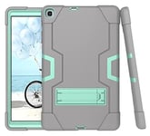 Coque de Protection Hybride Rigide Hybride à Trois Couches pour Tablette Samsung Tab A 8.4 (2020) T307 avec béquille - Résistante aux Chocs - Gris + Turquoise