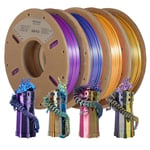 Filament PLA 1,75 mm-Pour imprimante 3D-Multi Color Pack-Filament PLA+/-0,03 mm,4 x 250 g par paquet,Tri Silk PLA,doré/violet/noir rouge/jaune/bleu orange/bleu/vert,bleu,violet