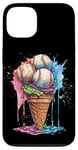 Coque pour iPhone 13 Ice Cream Baseball – Cône de glace mignon tenant des balles de baseball