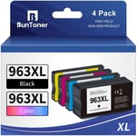 Buntoner 963 Xl Lot De 4 Cartouches D'Encre Compatibles Avec Hp 963Xl Pour Hp Officejet Pro 9010 Pour 9012 9020 9014 9015 9019 Noir/Cyan/Magenta/Jaune