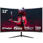 Gawfolk 32 Inch Curved 1800R PC Gaming Monitors 180hz, FHD 1080p 1ms without Bezel, freesync, 98% sRGB，178 ° Angle View HDMI、DisplayPort, Compatible with Mural VESA100*100MM - Black