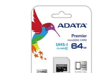 Adata Premier - Flash-Minneskort (Microsdxc Till Sd-Adapter Inkluderad) - 64 Gb - Uhs Class 1 / Class10 - Mikrosdxc Uhs-I