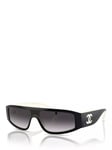 CHANEL 0CH6057 Rectangular Sunglasses, Black/Milky White