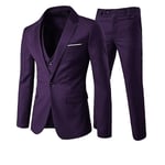 Allthemen Herrkostym 3-delat Business Solid Slim Fit Kostymjacka&byxor&väst-WELLNGS Dark Purple M