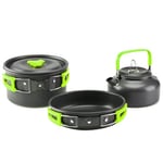 aiGear Camping Cookware 3 PCS Camping Cooking Set with Storage Bag Pot Pan and Teapot Set Camping Accessories for Outdoor Camping Trekking Hiking Picnic Color Green(CC01GN05)