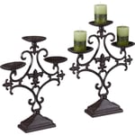 Chandelier antique, lot de 2, à 3 branches, porte-bougies, convient pour l'extérieur, rustique, fonte de fer, brun