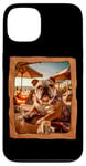 Coque pour iPhone 13 Bulldog à la table de plage avec boisson