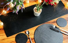 Classic Black Dining Table Set 8 Round Placemats 8 Coasters & Runner