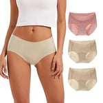 INNERSY Shorty sans Couture Femme Doux Culottes Invisibles Microfibre Slip Nylon Été Lot de 3 (S, 1 Rose/2 Beige)