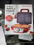 Double Waffle Maker Machine 2 Belgian Waffles Non-Stick Easy Clean Red 1000W