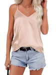 Zeagoo Top Satin pour Femme Top Femme Debardeur DéBardeurs Blouses Chic Et éLéGant Haut Femme Tops Haut Spaghetti Col V Soie Cami sans Manches T-Shirt D'éTé Bretelles RéGlables Champagne XL