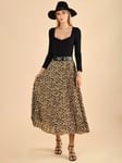 Jolie Moi Saige Animal Print Pleated Midi Skirt, Beige