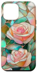 Coque pour iPhone 12 Pro Max Coque Téléphone Roses Faux Vitrail Élégante