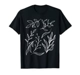 Boho Leaf Minimalist Abstract Black and White Leaf Pattern T-Shirt