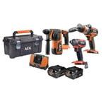 AEG - Combo 3 outils Brushless : Perceuse percu., Visseuse à chocs, Perforateur, 2 batt. 5 Ah HD, charg., caisse - FR18ACE3BL-502TB