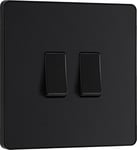 BG Electrical PCDMB42B Double interrupteur mural 2 voies Plaque avant sans vis Bords arrondis Noir mat 20 A 16 AX