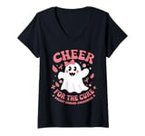 Womens Cheer for the Cure Breast Cancer Awareness Ghost Pink Ribbon V-Neck T-Shirt