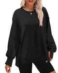 Aokosor Ladies Jumpers for Women Long Sleeve Tops Oversized Sweatshirts Side Split Black Size 6-8