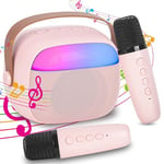 Micro Karaoke Enfant sans Fil avec 2 Micro, Portable Karaoké Bluetooth avec Magique Voix Change et LED Lumière Qualité Sonore HiFi Mini Microphone Karaoké Jouet Complet pour Fille Garçon Cadeau