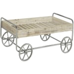 Chariot, desserte, panier en bois de sapin naturel et métal gris - Longueur 110 x Profondeur 67 x Hauteur 46 cm Pegane