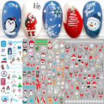 10 Ark Julnagelstickers Dekaler Självhäftande Semester Barn Söta Blå Vita Tall Nageldekorationstillbehör