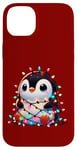 iPhone 14 Plus Christmas Penguin with Light Strings Clumsy Cute Entangled Case