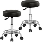 Tabouret à roulettes Siège rembourré pivotant 360° Hauteur réglable Noir blanc Set de 2 noir