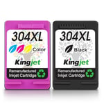 KINGJET 304 Ink Cartridges Combo Pack, 304 Black and Colour Ink Remanufactured for HP 304 XL Ink Cartridges for Envy 5000 5020 5010 5030 DeskJet 2600 2630 2620 3720 2633 2622 2632 2634 3733 3762