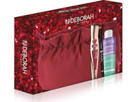 Deborah Set Deborah: Dermolab Bifasico, Hyaluronic Acid, Makeup Remover Lotion, 50 Ml + Deborah, Kajal Eye Pencil, 104, Black, 1.5 G + Instant Maxi, Volumizing, Mascara, Black, 14 Ml + Makeup Bag, Red For Women