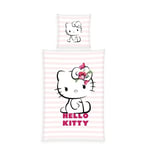 Hello Kitty, Linge de lit, Housse de Coussin env. 80x80 cm, Housse de Couette env. 135x200 cm, avec Bande à Boutons, 100% Coton