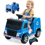 Goplus - Tracteur Electrique Enfants 3-8 Ans avec Télécommande 2,4G Camion Poubelle Recyclage électrique 3KM/h 6 Jouets,Lumières et Musique, Voiture