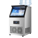 60kg Commercial Ice Maker Machine, Automatic Stainless Steel 230v, Quick Ice Cubes in 12 Minutes, LCD Control Panel Can Adjust Thickness Freely, Small Home Bar Coffee Shop Ice Hockey Machine