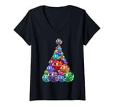 Womens 1970s Multicolor Disco Ball Christmas Tree V-Neck T-Shirt