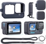 Kit de Protection 6 en 1 Accessoires pour Gopro Hero 11/10/9 Black Caméra d'action Boîtier en Silicone+Protecteur d'écran 3 pièces+Couverture latérale+Couvre-Objectif+Cordon