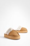 Fur Lined Platform Slip On Cosy Mules