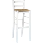 Tabouret de bar haut en bois blanc avec assise en paille h 80 cm